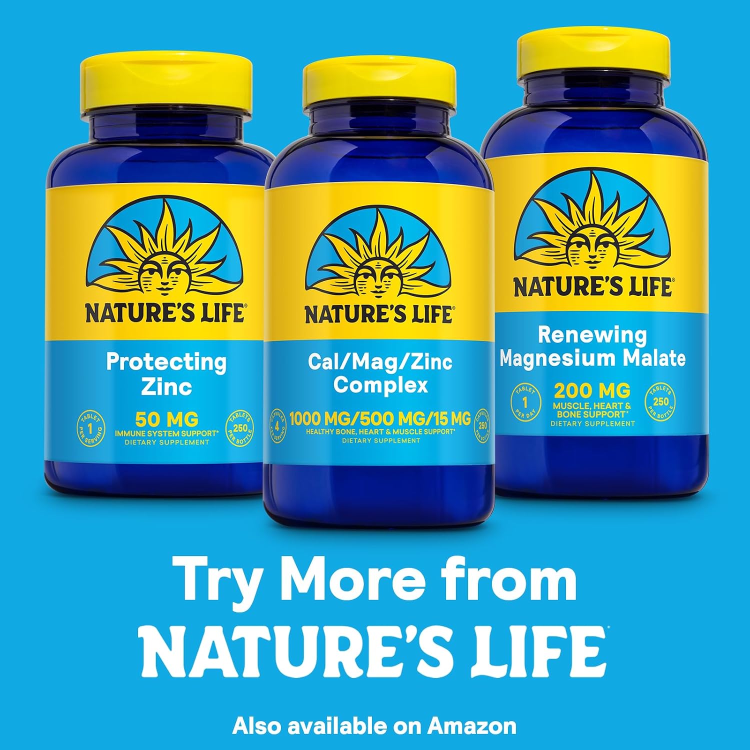 Nature's Life Cal Mag Zinc Complex - Calcium (1000 mg), Magnesium (500 mg), Zinc (15 mg), & D3 Supplement, Trace Mineral Support for Bones & Teeth