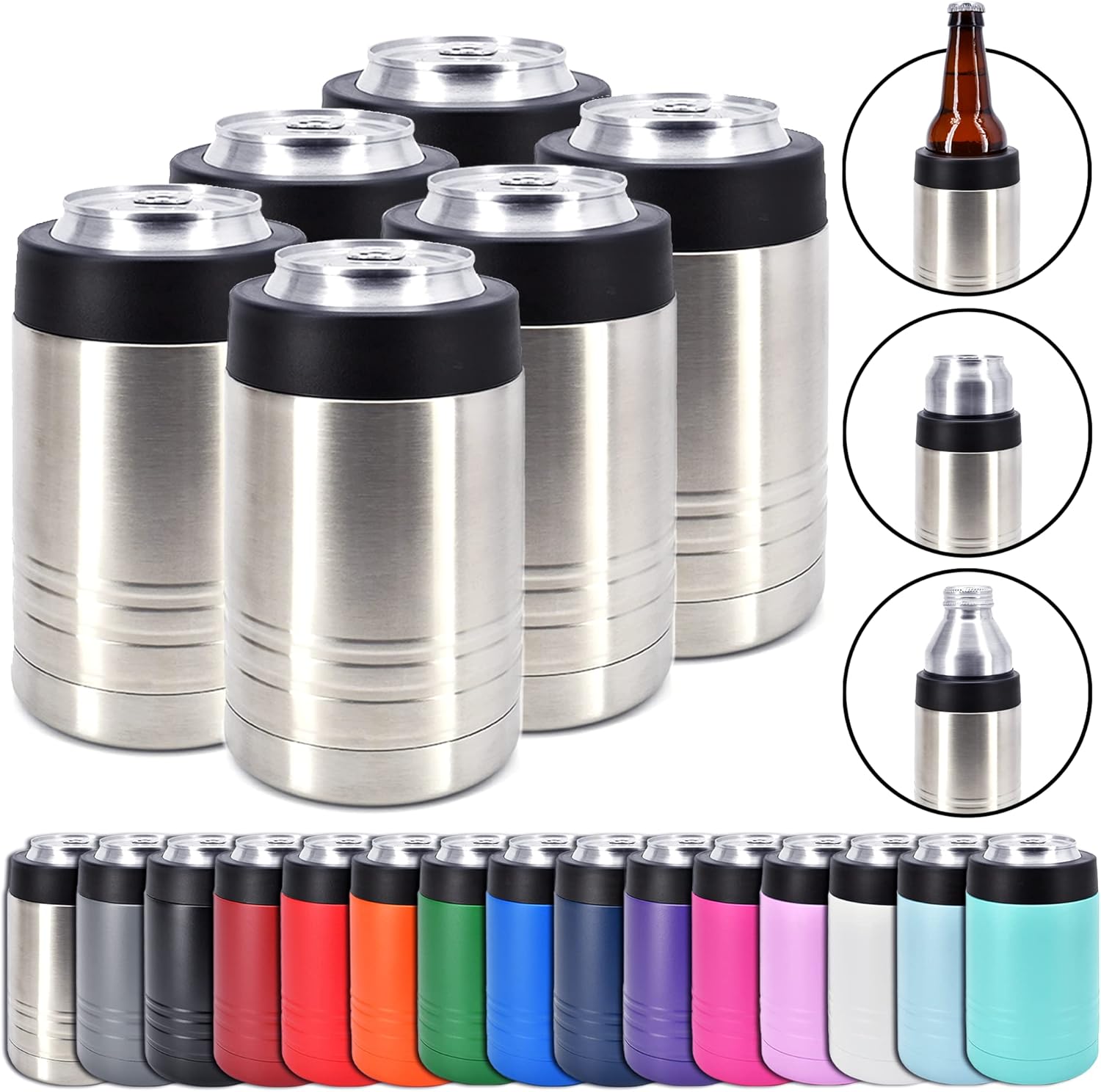 Clear Water Home Goods 12 oz 4-in-1 Stainless Steel Can Cooler (6-Pack)