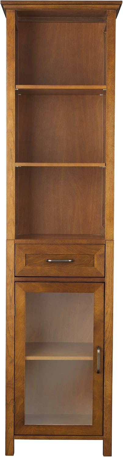 Teamson Home Avery Wooden Bathroom Linen Tower Cabinet with 1 Drawer 3 Adjustable Interior Shelves and 6 Storage Spaces, Oiled Oak