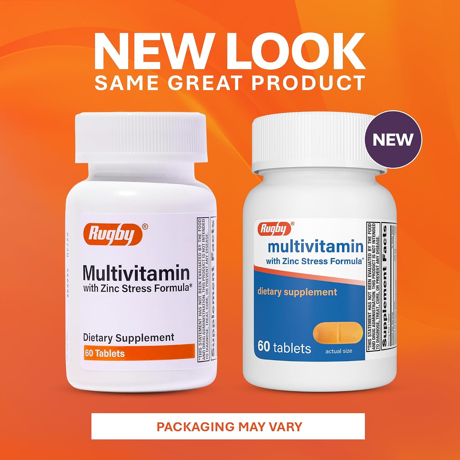 Rugby Multivitamin with Zinc Stress Formula - 60 Count (1-Pack)