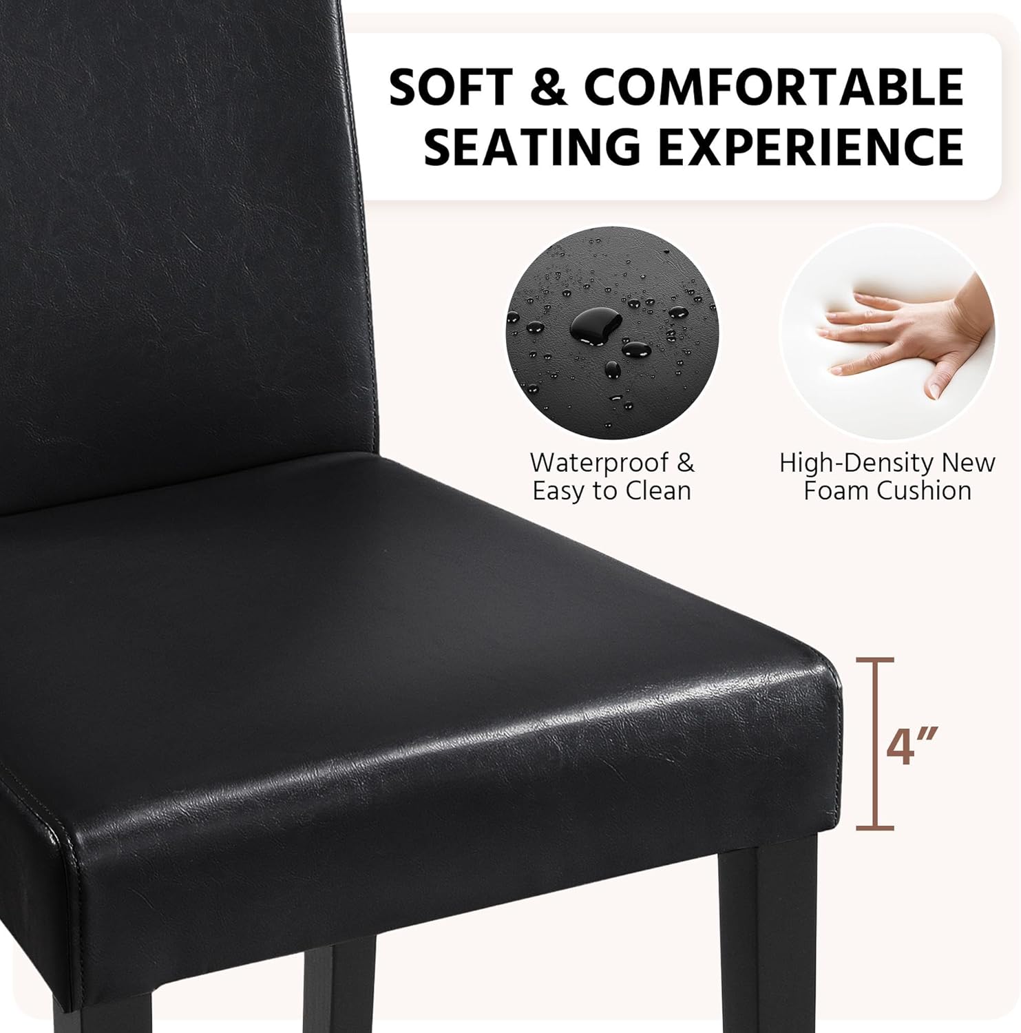 Yaheetech Dining Chairs Set of 4 Upholstered Kitchen Chairs Black
