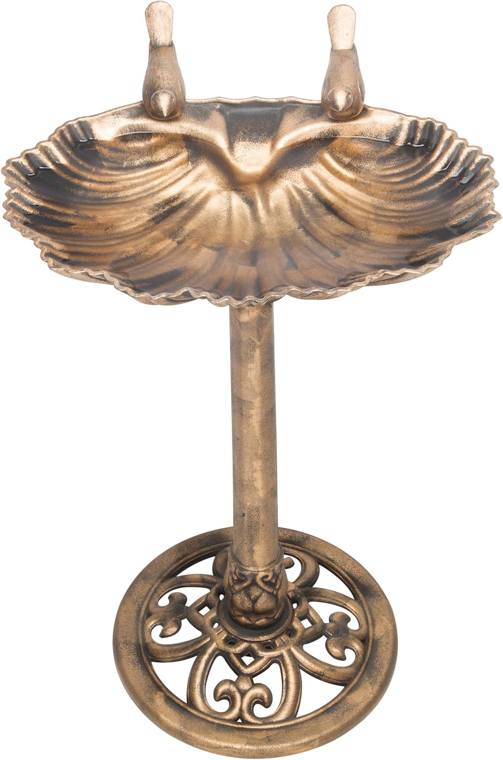 Alpine Corporation | 31" Tall Outdoor Birdbath with 2 Bird Figurines — Shallow and Wide Bird Feeder, Bronze Garden Accent