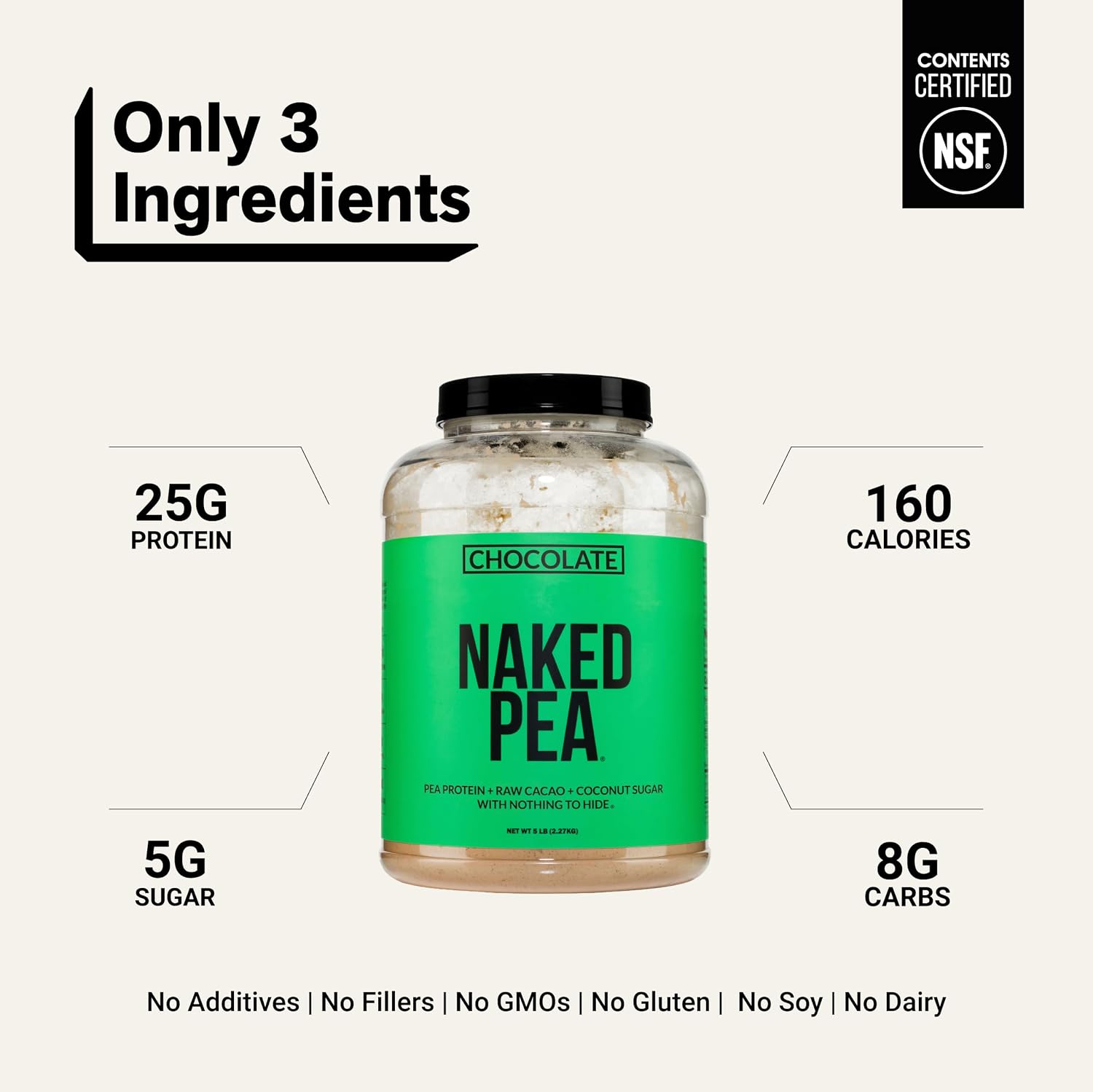 NAKED Pea - 5LB 100% Pea Protein Powder from North American Farms - Unflavored Vegan Pea Protein Isolate - NSF Certified, Plant Protein Powder, Easy to Digest - 76 Servings