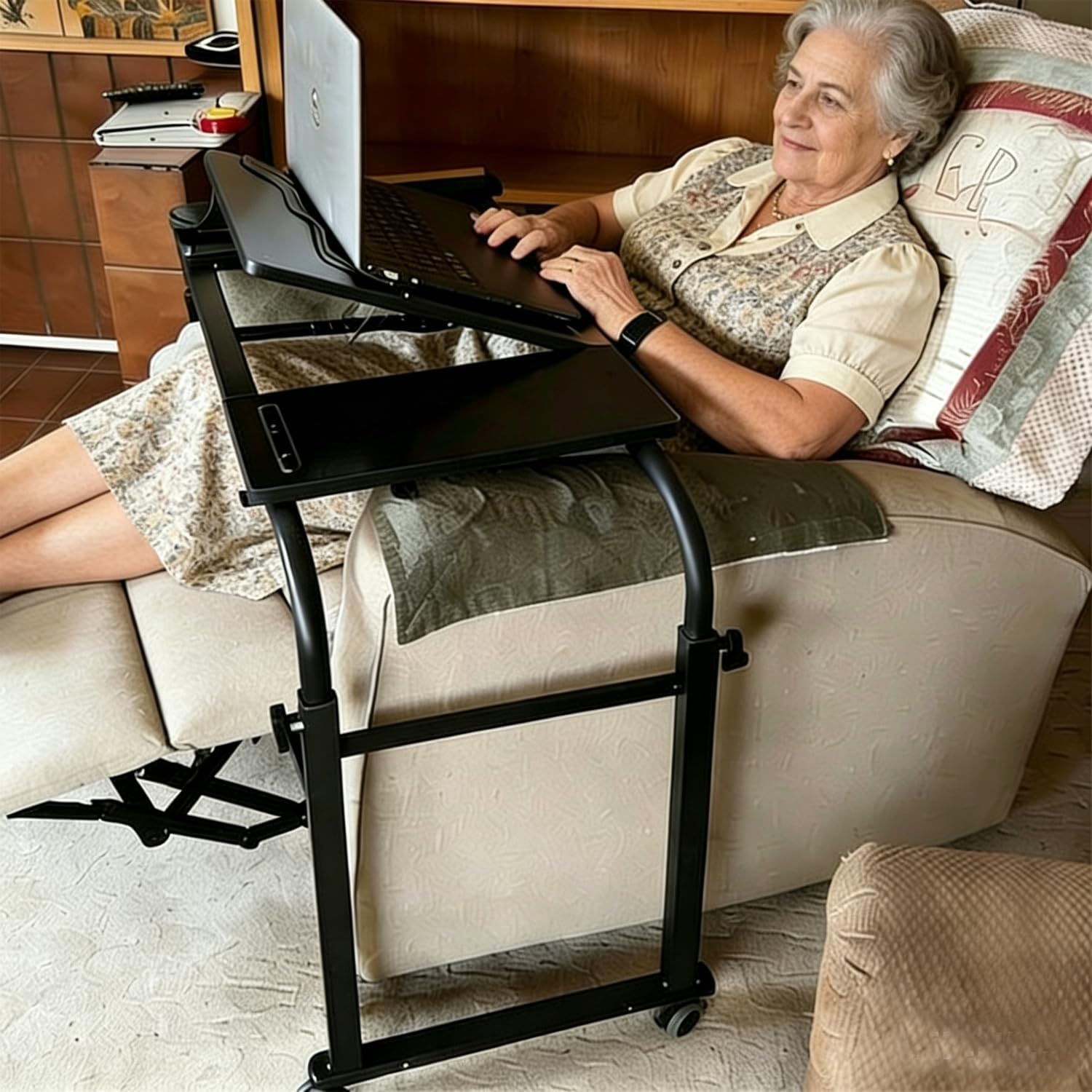Overbed Laptop Cart Over The Bed Table with Wheels Adjustable Bed Hospital