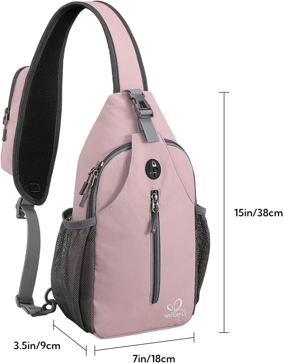 WATERFLY Crossbody Sling Backpack Sling Bag Travel Hiking Chest Bag Daypack (Black) | Small Hiking bag,Multi-compartment storage,Water-resistant,Breathable back pad,Reversible adjustable shoulder strap