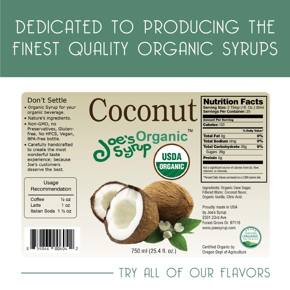 Joe’s Syrup Organic Flavored Syrup, Organic Strawberry, 750 ml | Vegan, gluten-free, Non-GMO, no HFCS; for cocktails & desserts