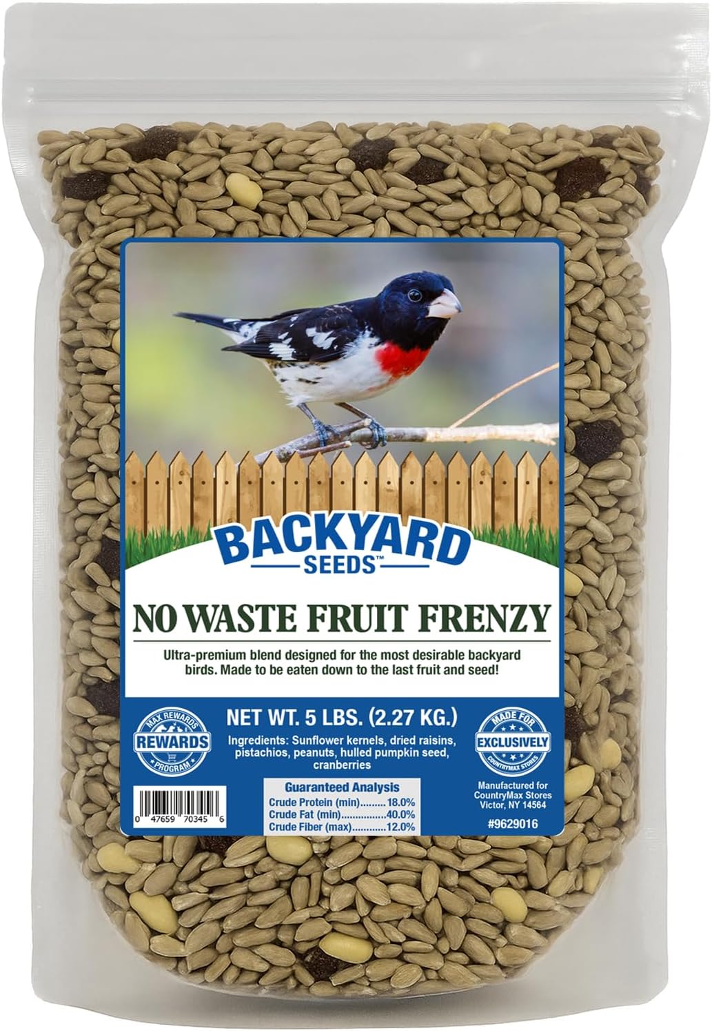 Backyard Seeds Woodpecker No-Waste Bird Seed Mix 5lbs - Premium Shelled Peanuts & Sunflower Chips, Small Bag of Wild Bird Food