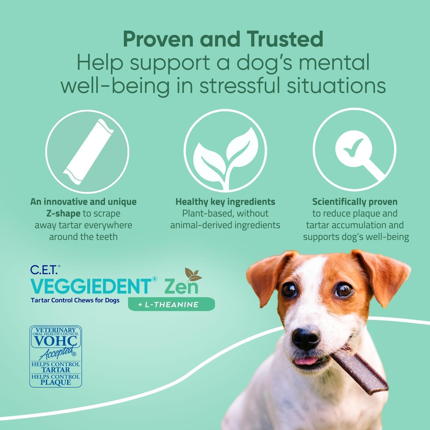 C.E.T. Veggiedent Fr3sh & Zen Plaque and Tartar Control Chews for Dogs, S