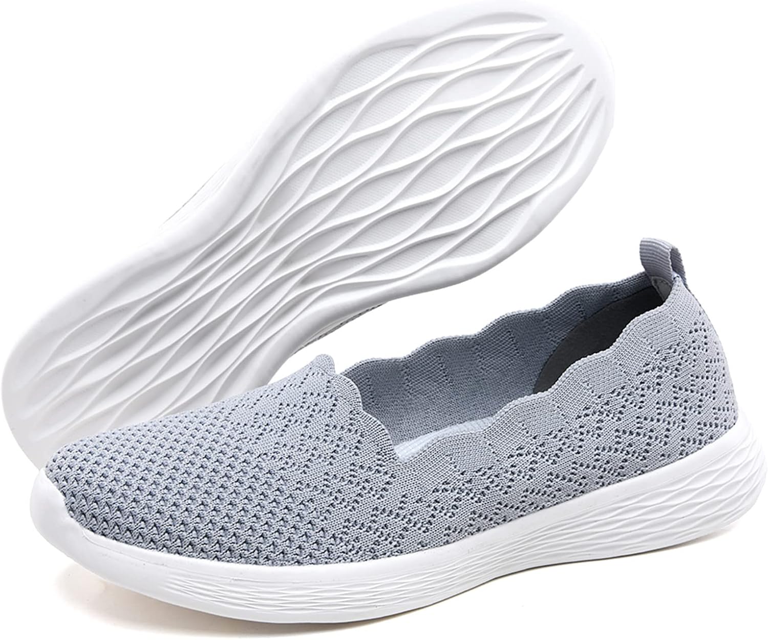 poemlady Women's Walking Shoes Slip On Knit Mesh Loafers Round Toe Flat