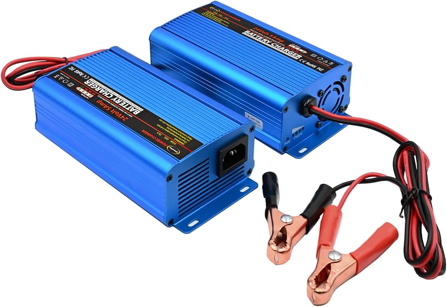 Unocho 24V 5A Battery Charger Maintainer 4-Stage Smart Lead-Acid Charger with 3-Pin XLR Connector Power Switch and LED Display for Wheelchairs Mobility Scooters AGM Gel SLA VRLA