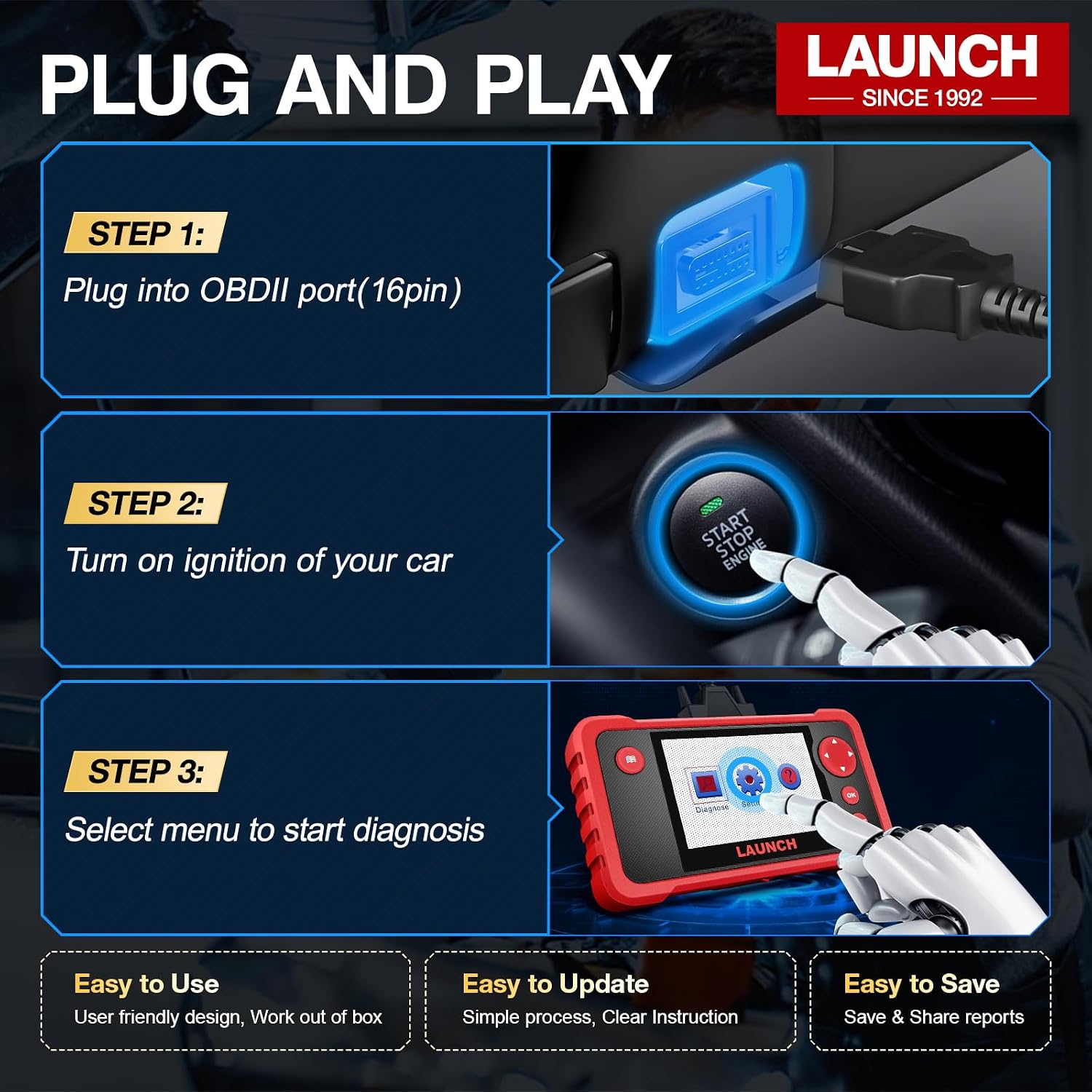 LAUNCH CRP123 V3.0 Elite OBD2 Scanner, Engine ABS SRS Transmission, 3 Resets | Oil Service/Throttle Relearn/SAS Reset