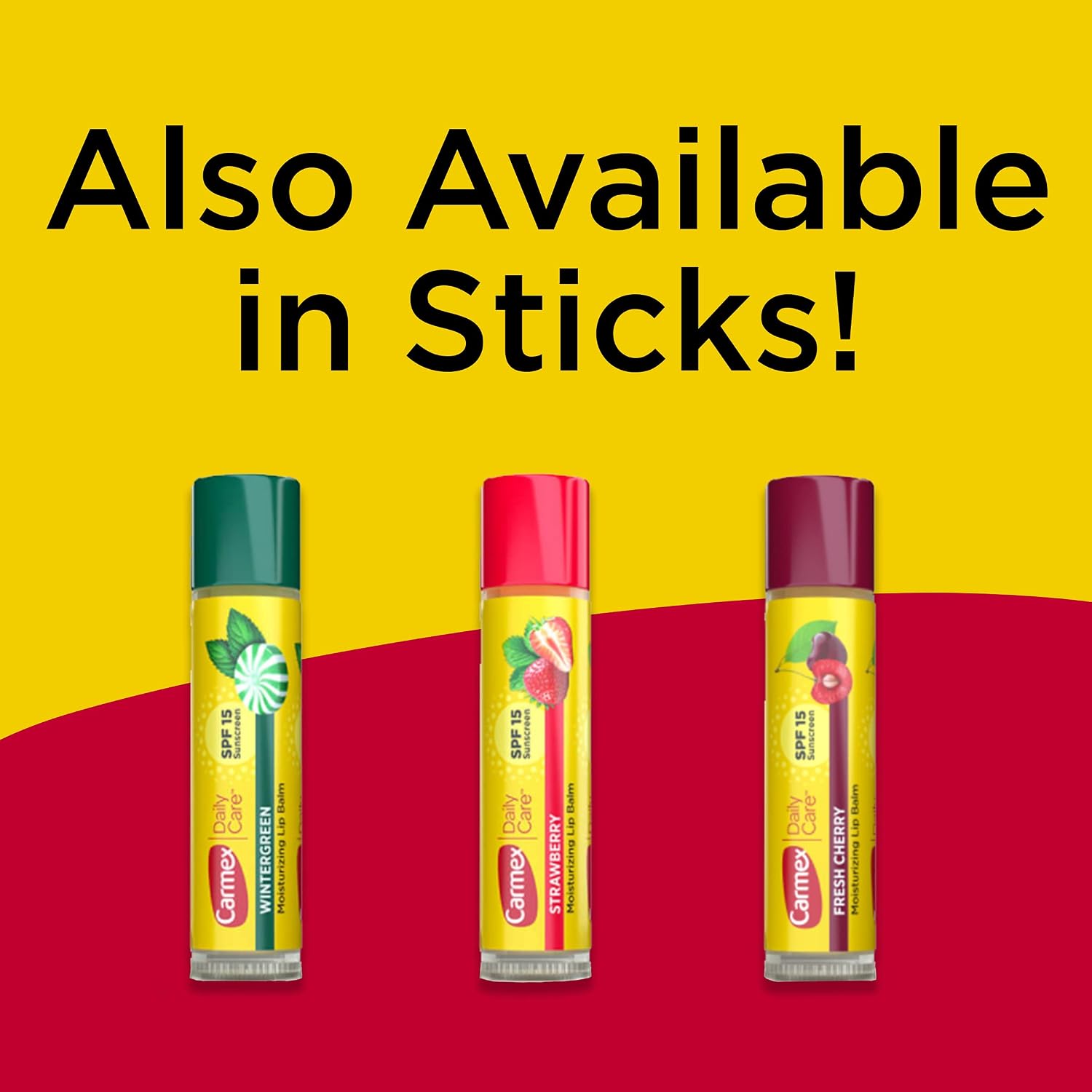 Carmex Daily Care Moisturizing Lip Balm Pack, Lip Balm With Sunscreen in Fresh Cherry, Strawberry and Wintergreen -0.35 Ounce (Pack of 3)