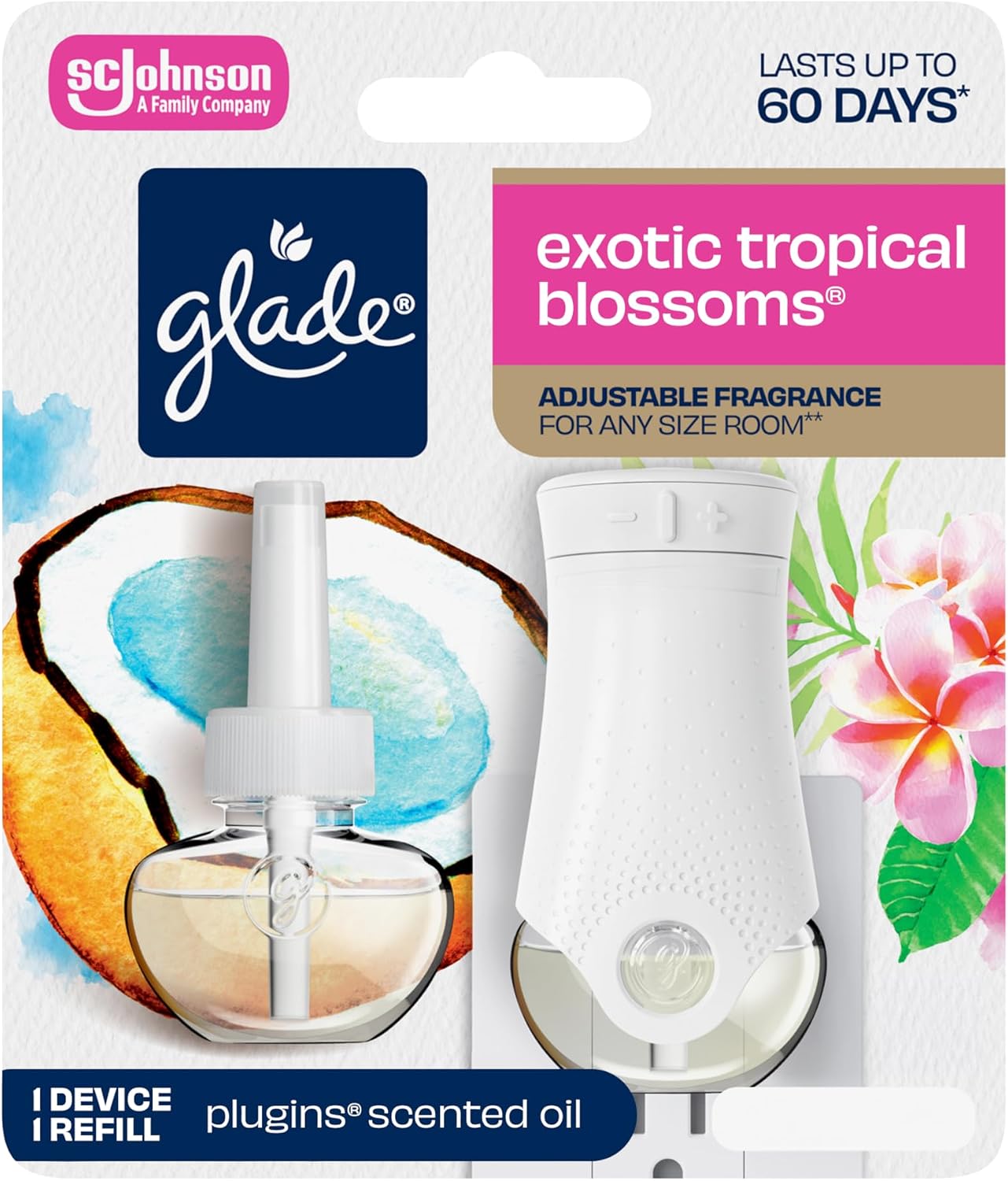 Glade PlugIns Refills Air Freshener Starter Kit, Hawaiian Breeze, Scented and Essential Oils for Home and Bathroom, 0.67 Fl Oz, 1 Warmer + 1 Refill