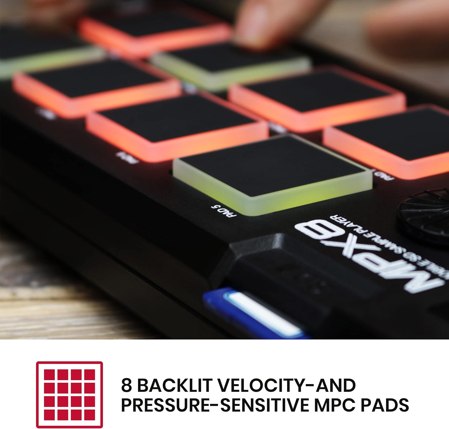 Akai Professional MPX8 USB MIDI Sample Pad Controller | 8 Velocity-Sensitive Pads, MIDI Connectivity, SD Card Slot, for Sampling and Beat Making