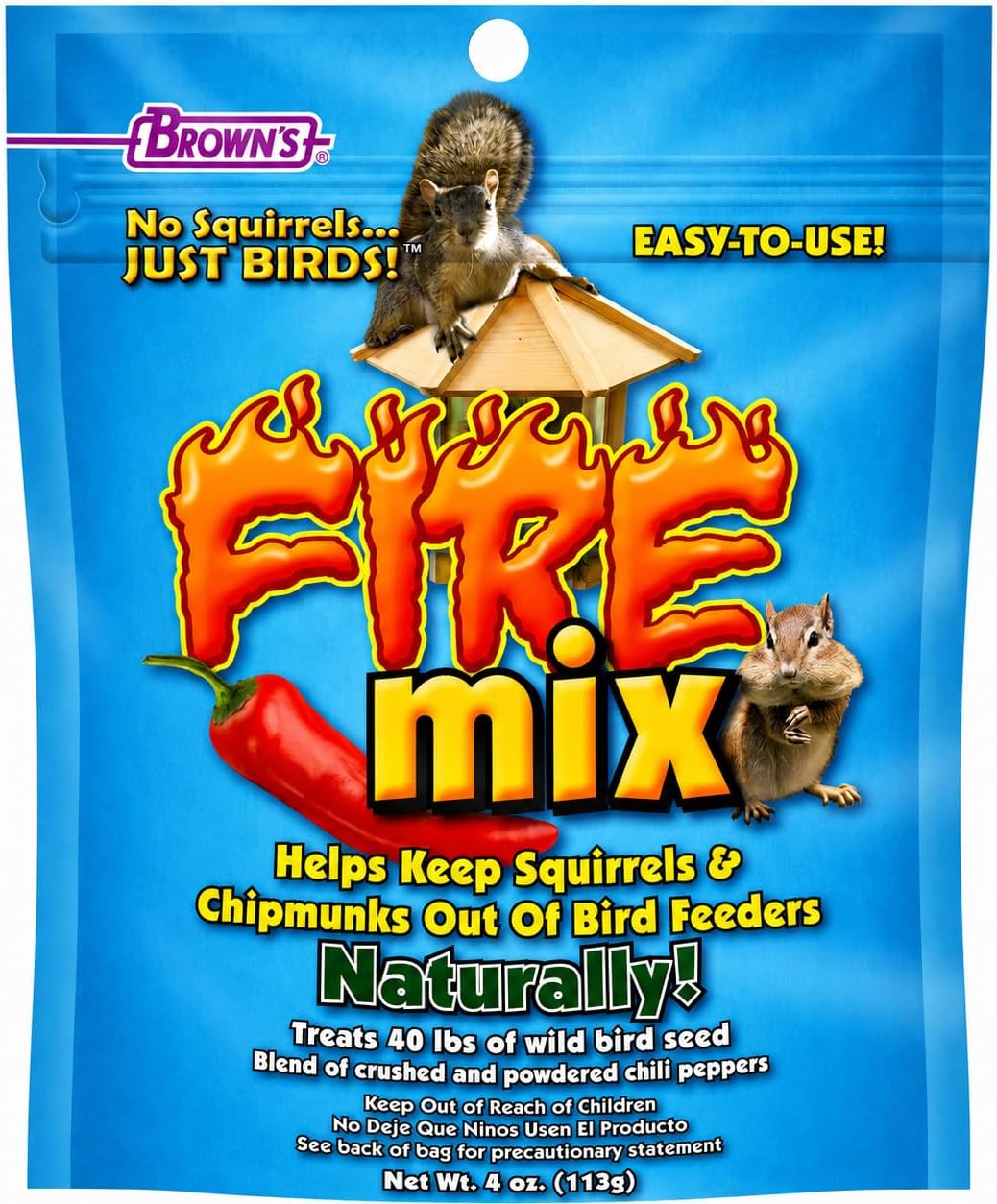 F.M. Browns Fire Mix with Chili Pepper. Wild Bird Feeder Squirrel and Chipmunk Deterrant. 4oz.