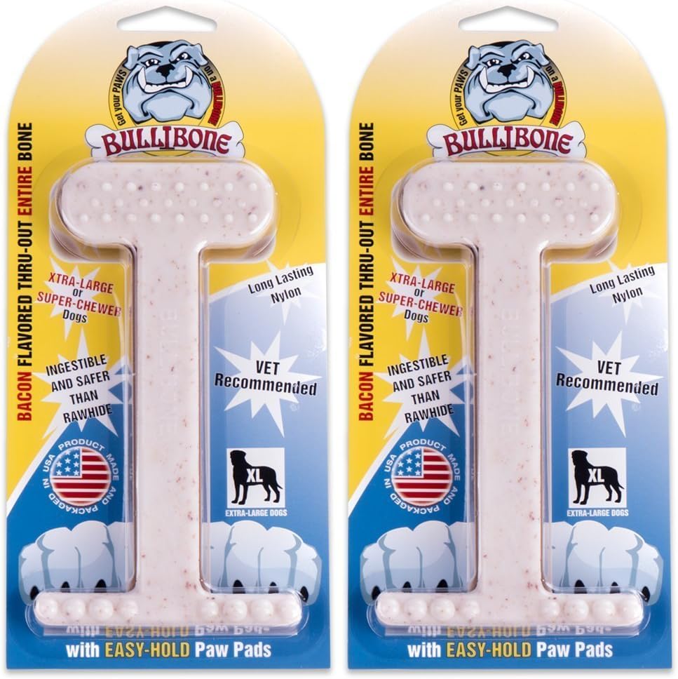 Bullibone Nylon Dog Chew Toy for Aggressive Chewers - Dental Hygiene Bone with Beef Flavor, Durable Tough Chew Toys for Small Dogs, Indestructible Dog Bone - 3 Pack