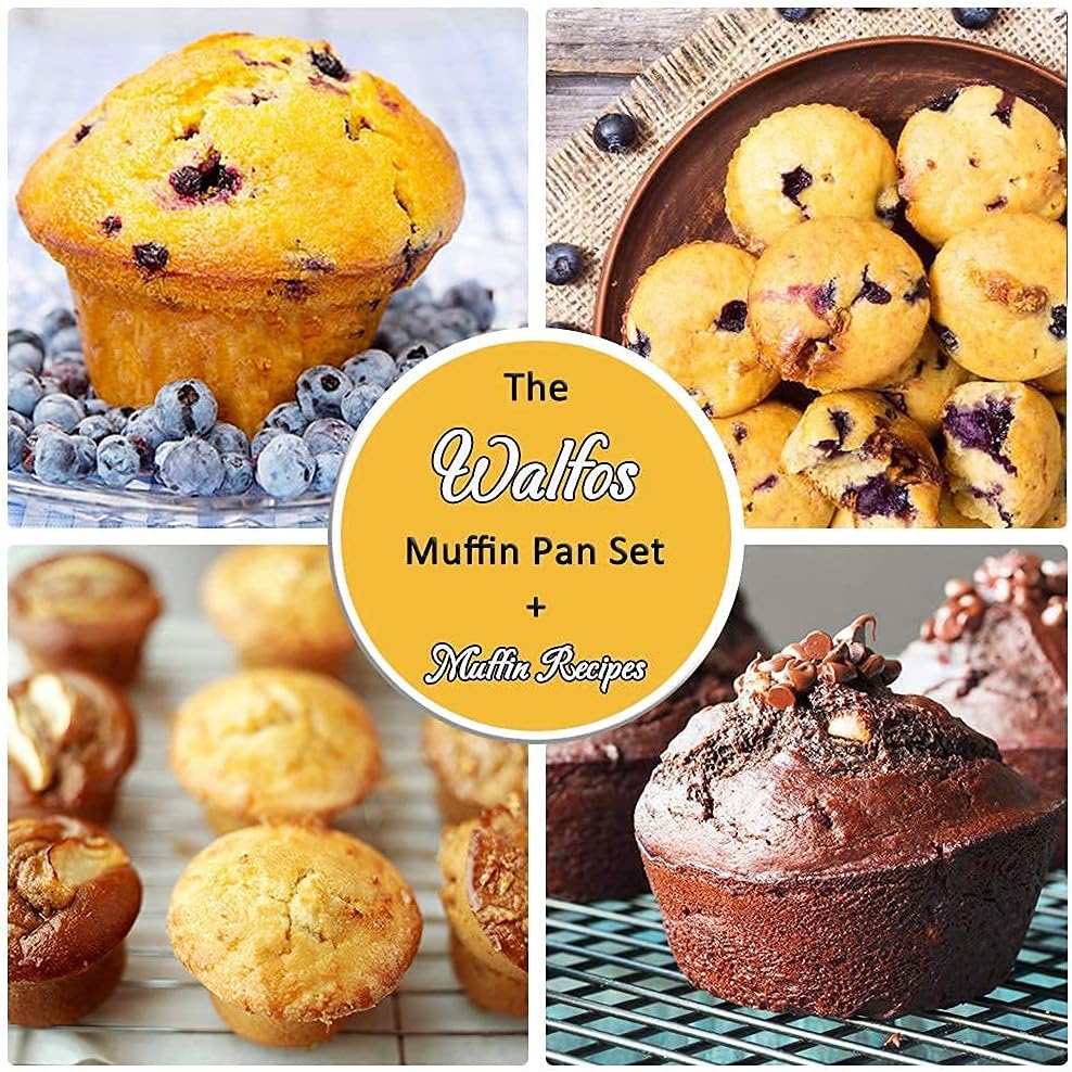 Walfos Silicone Texas Muffin Pan - 6 Cup Jumbo Silicone Cupcake Pan, Non-Stick, Just Release! Perfect for Egg Muffin