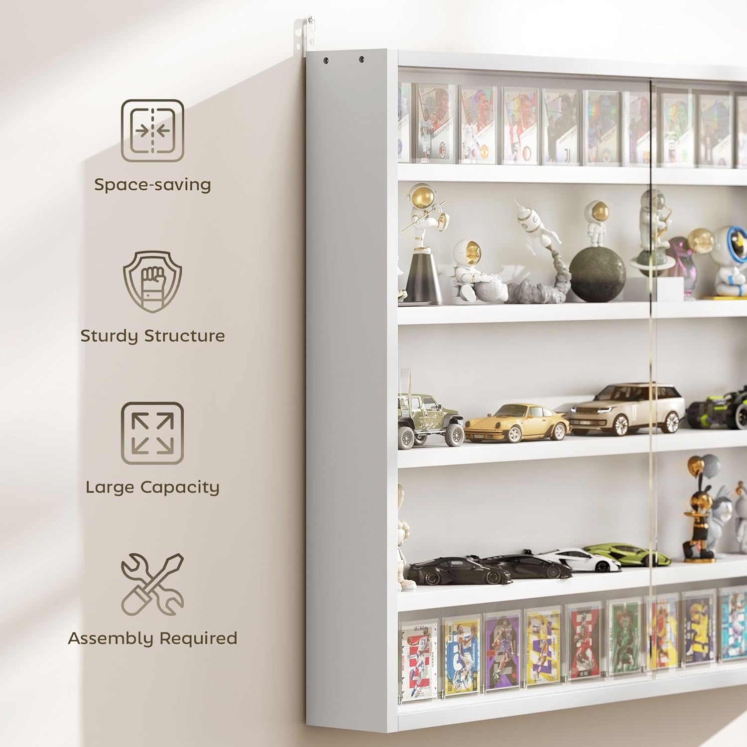 HOMCOM 5-Tier Display Cabinet, Glass Door Cabinet with Adjustable Shelves, Wall-Mounted Display Case for Playroom, Bedroom, Black