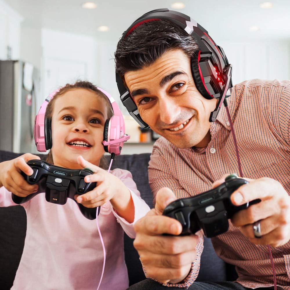 BENGOO G9000 Stereo Gaming Headset for PS4 PC Xbox One PS5 Controller, Noise Cancelling Over Ear Headphones with Mic, LED Light, 7.1 Surround Sound, Soft Memory Earmuffs for Nintendo Xbox Series X|S