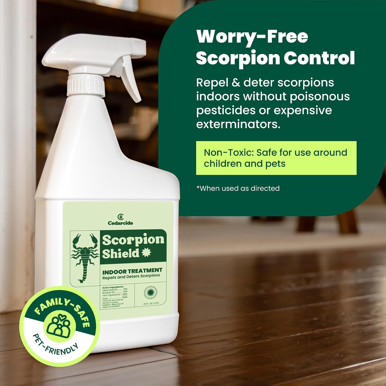 Cedarcide Scorpion Shield (Gallon) Indoor Cedar Oil Pest Control Spray - Kills & Repels Scorpions and Other Pests Guaranteed - Pet Safe