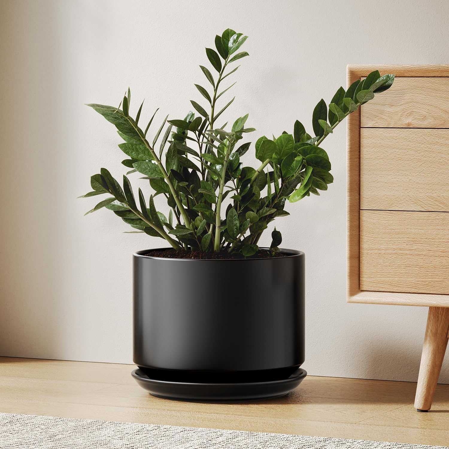 LE TAUCI Ceramic Plant Pots, 4.3+5.3+6.8 inch, Set of 3, Planters with Drainage Hole and Saucer, Indoor Flower Pot with Hole Mesh Pad, Gifts for Mom