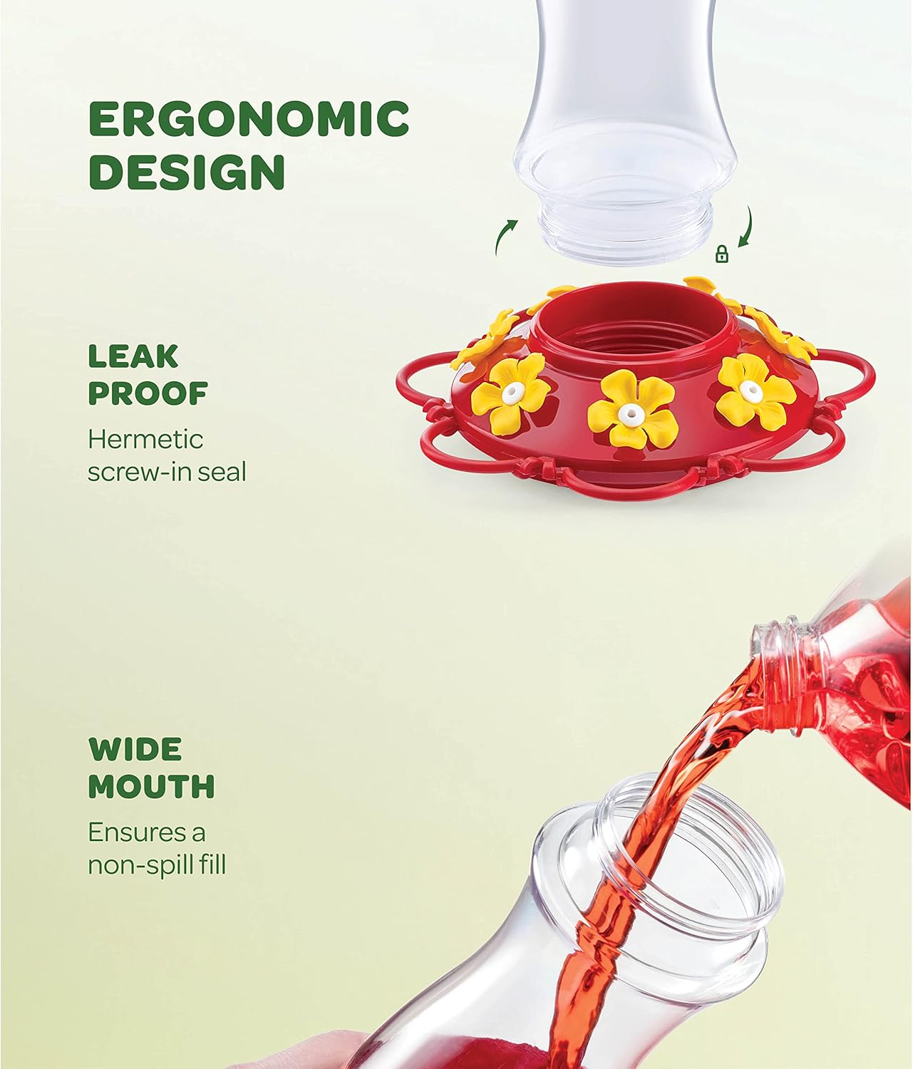 Hummingbird Feeder [Set of 2] Leakproof Clear Plastic 10 oz Wide Mouth.