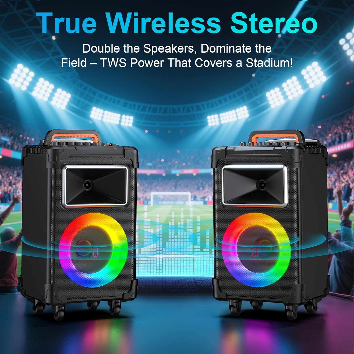 JYX Karaoke Machine with 2 Wireless Mics, 10" Woofer 500W Peak Power Big Portable Bluetooth Speaker with Bass/Treble Adjustment