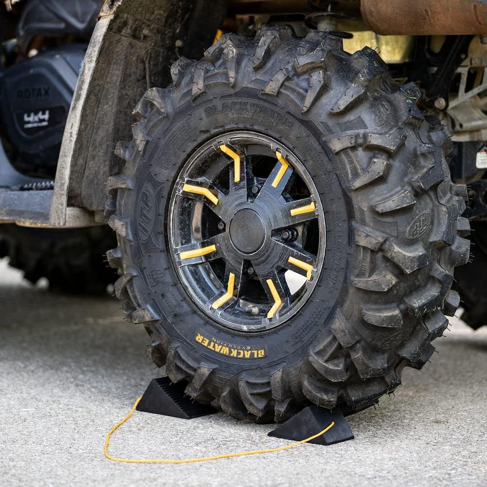Buyers Products WC35225 Mini Rubber Wheel Chock Set, 5 x 3 x 2.25 Inches, 36 Inch Nylon Rope, Ideal For ATVs
