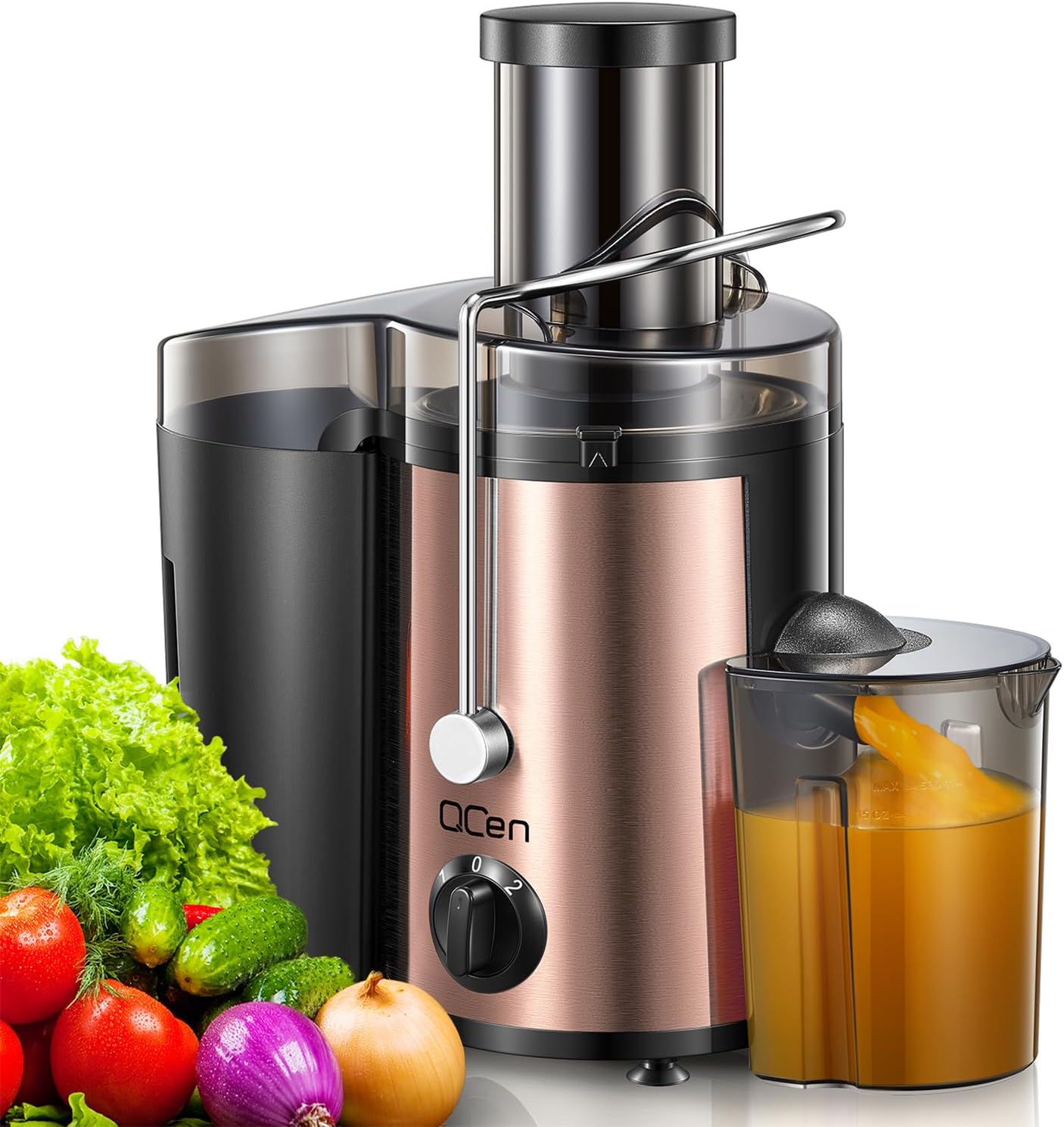 QCen Juicer Machine 500W Centrifugal Juicer with Extra Wide Feed Chute