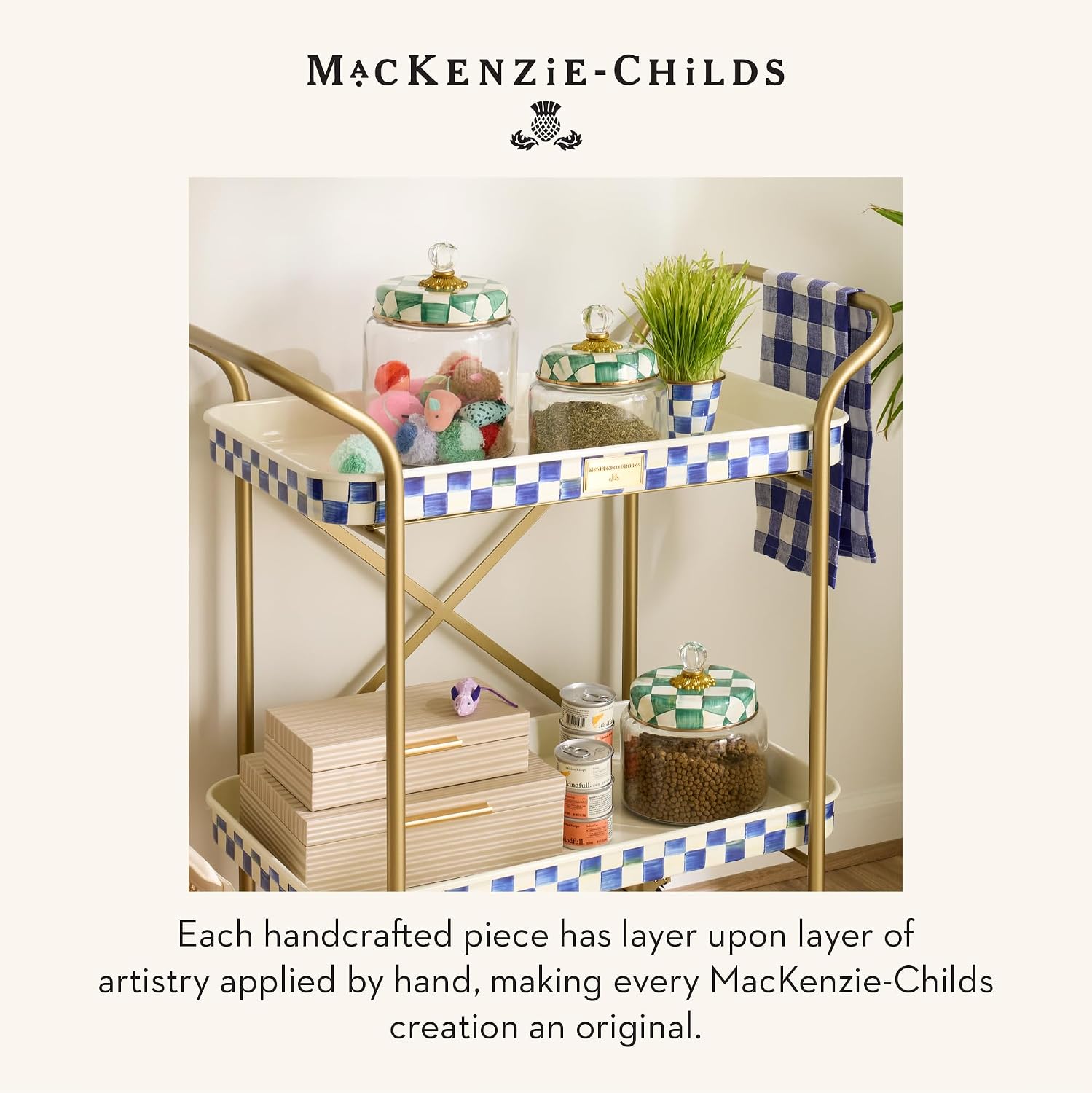 MACKENZIE-CHILDS Enamel Pet Dish, Large, Black-and-White Courtly Check | Decorative cat and dog bowl for food and water, 40-ounce capacity