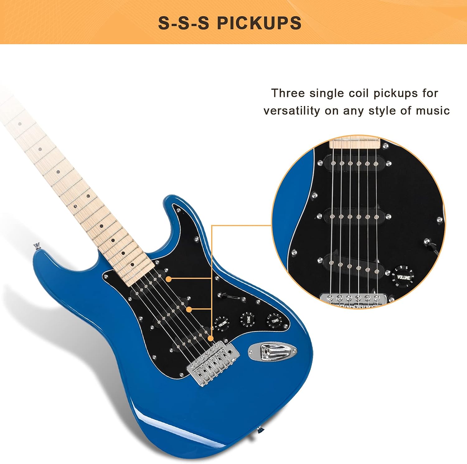 GLARRY Full Size Electric Guitar for Music Lover Beginner with 20W Amp and Accessories Pack Guitar Bag (DARK BLUE, 39" Right Handed)