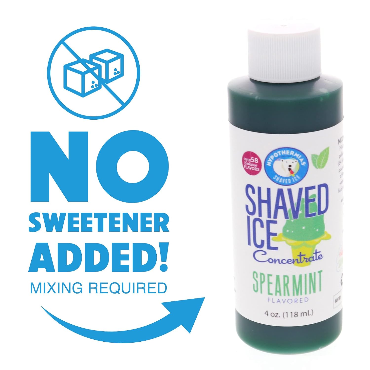 Hypothermias Shaved Ice and Snow Cone Syrup Unsweetened Flavor Concentrate - 4 Fl Oz - Makes 1 Gallon of Ready to Use Syrup - Spearmint - Must Add