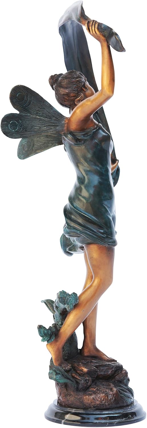 Design Toscano KY71004 Fiona The Flower Fairy Garden Statue, 17 Inch, Antique Stone