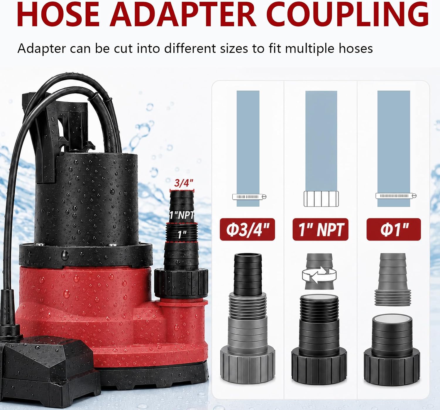 1/3 HP Automatic Sump Pump, 110V 2550 GPH Submersible Utility Water Pump | Auto Switch, Drains Down to 0.1”, 16 FT power cord