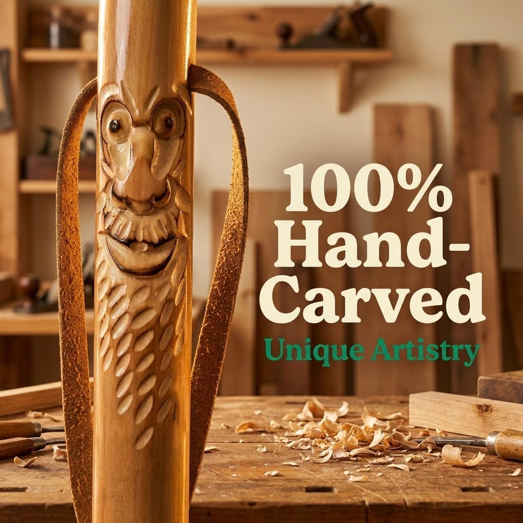 FOREST PILOT Root Head Wooden Walking Stick with Old Man Face Carving(Nature Color, 55 Inches, 1 Piece