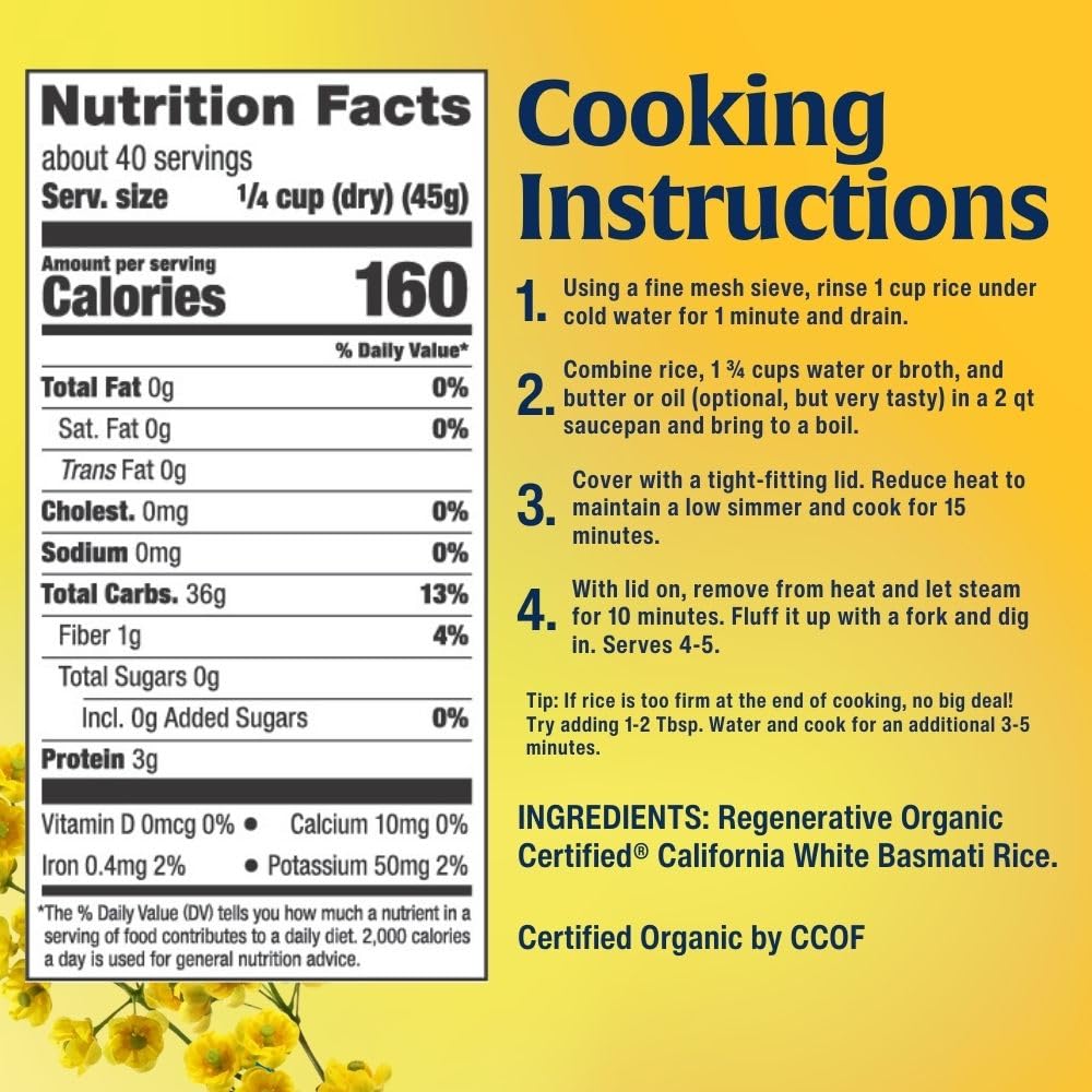 Lundberg Basmati Rice, Long Grain White Rice - Non-Sticky, Fluffy, Nutty, Aromatic Rice, Vegan Food, Healthy Meals, Gluten-Free, Grown in California, 64 Oz