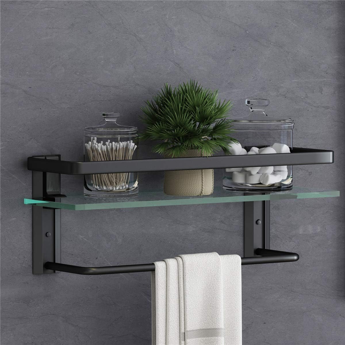 VOLPONE Bathroom Wall Shelf 15.7in Bathroom Glass Shelves Wall Mount Glass Shelf Rustproof Bathroom Wall Organizer 3 Tier (Sliver)