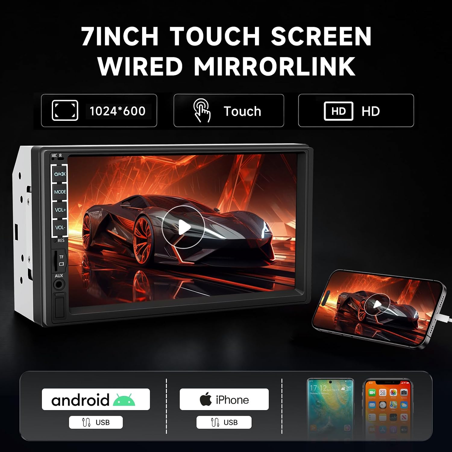 Leadfan 7" Car Stereo Double Din Radio with Bluetooth