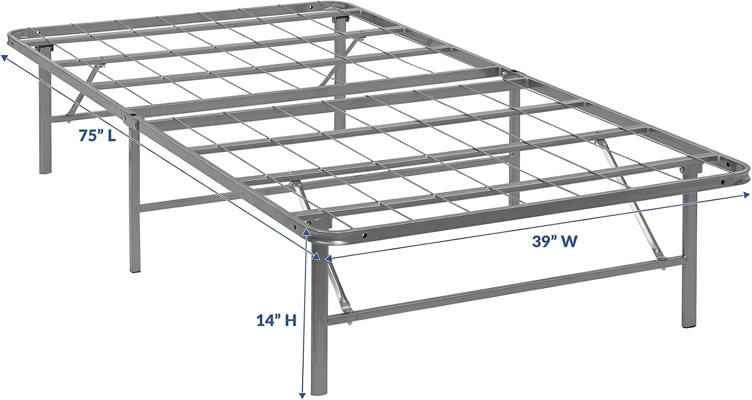 Modway Horizon Queen Bed Frame In Gray - Replaces Box Spring - Folding Metal Mattress Bed Frame
