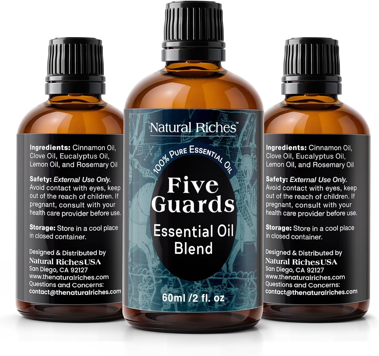 Five Guards Essential Oil Blend 30 ml Health Shield for Aromatherapy | With Clove, Cinnamon, Lemon, Rosemary & Eucalyptus - Natural Riches