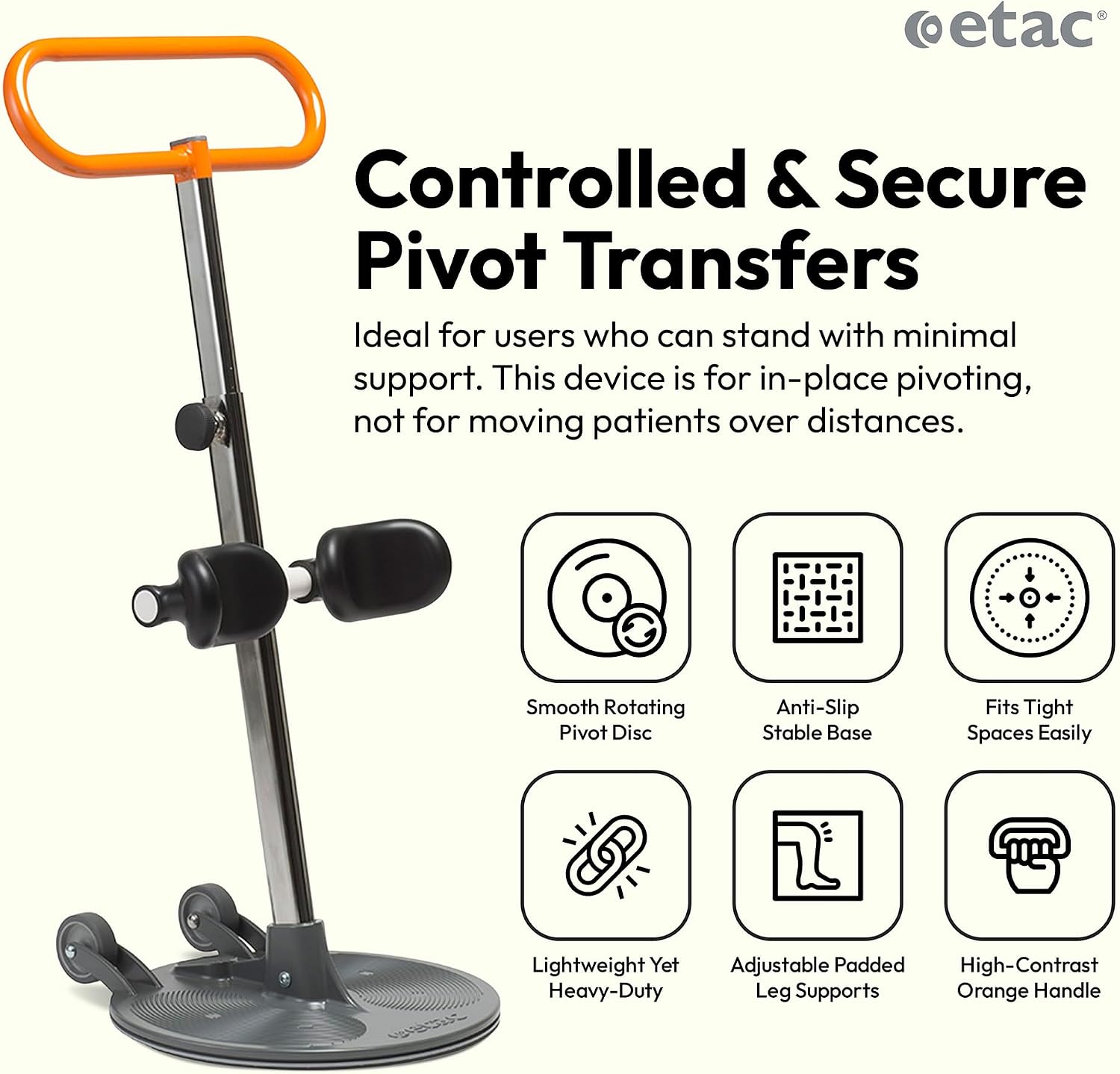 Etac Turner PRO Patient Transfer Aid – Assistive Standing Pivot Transfer from One Seated Position to Another