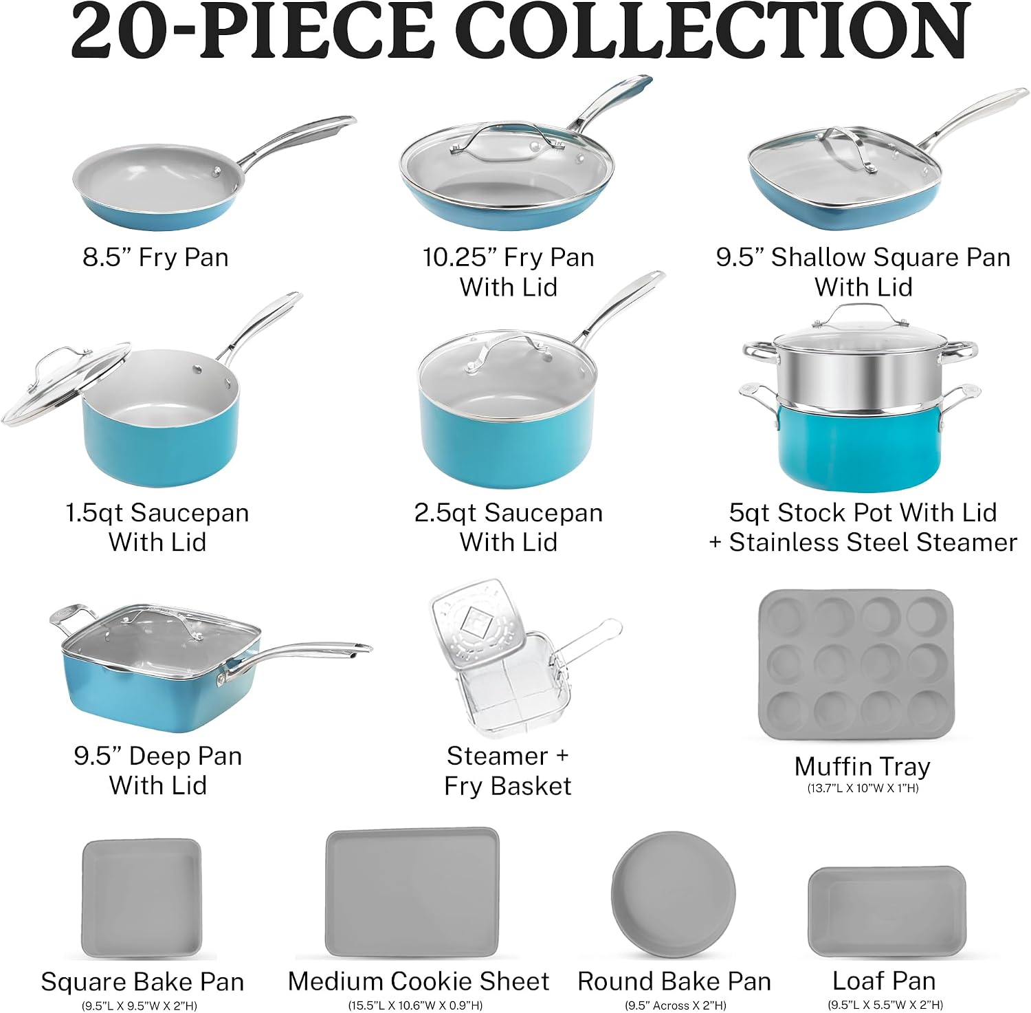 Gotham Steel 20 Piece Pots and Pans Set Nonstick Cookware Set, Pot and Pan Set, Kitchen Cookware Sets, Ceramic Cookware Set, Ceramic Pots and Pans Set
