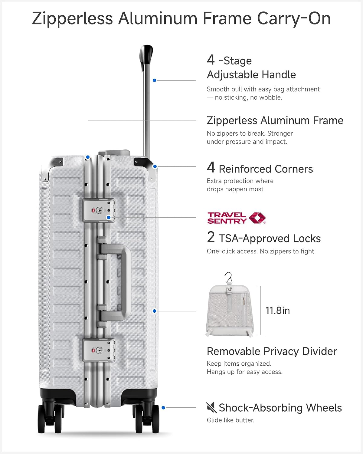 LUGGEX Zipperless Checked Suitcase, Aluminum Frame, Charcoal Metallic, 28" | Checked Luggage, 100% PC Hard Shell, 8010S Aluminum Frame, 8 Spinner Wheels, TSA Lock, Hard Shell, ZX-Core