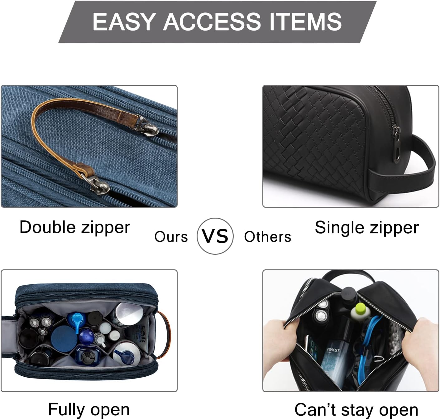 BAGSMART Toiletry Bag for Men, Canvas Travel Toiletry Organizer Dopp Kit Water-resistant Shaving Bag for Toiletries Accessories,Grey-Medium