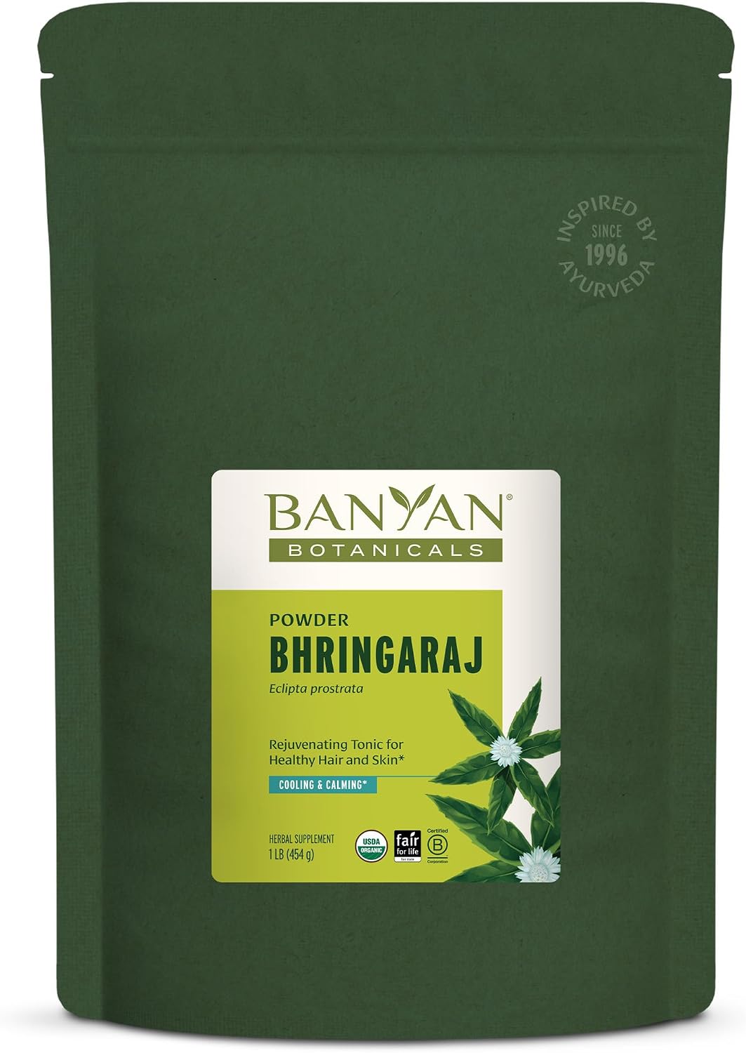 Banyan Botanicals Bhringaraj Powder – Organic Eclipta Prostrata Leaf Powder – for a Calm Mind and Healthy Hair, Nails, Bones, and Teeth* – ½ lb. – Non-GMO FFL Vegan