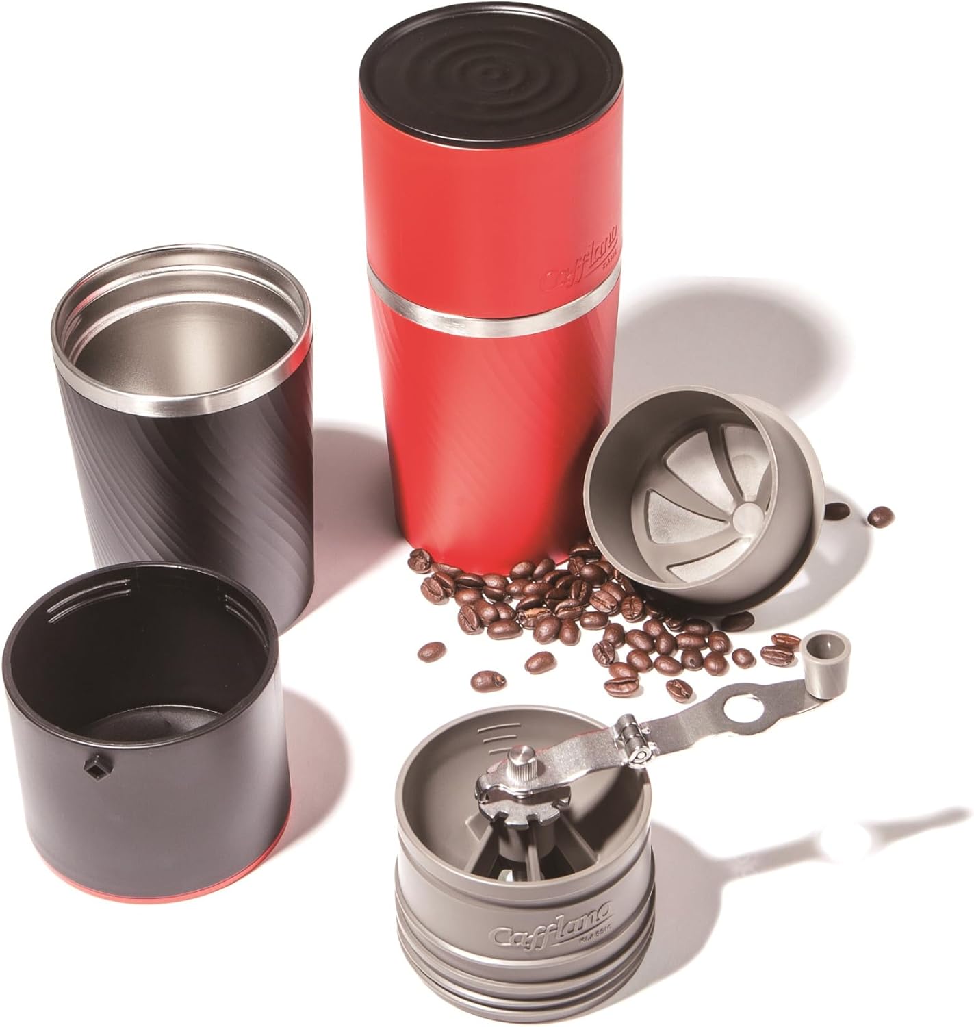 Cafflano Klassic : All-in-1, Drip Kettle+Grinder+Permanent Stainless Filter Dripper+Double-wall Tumbler, Pourover, Coffee Maker for Camping & Travel
