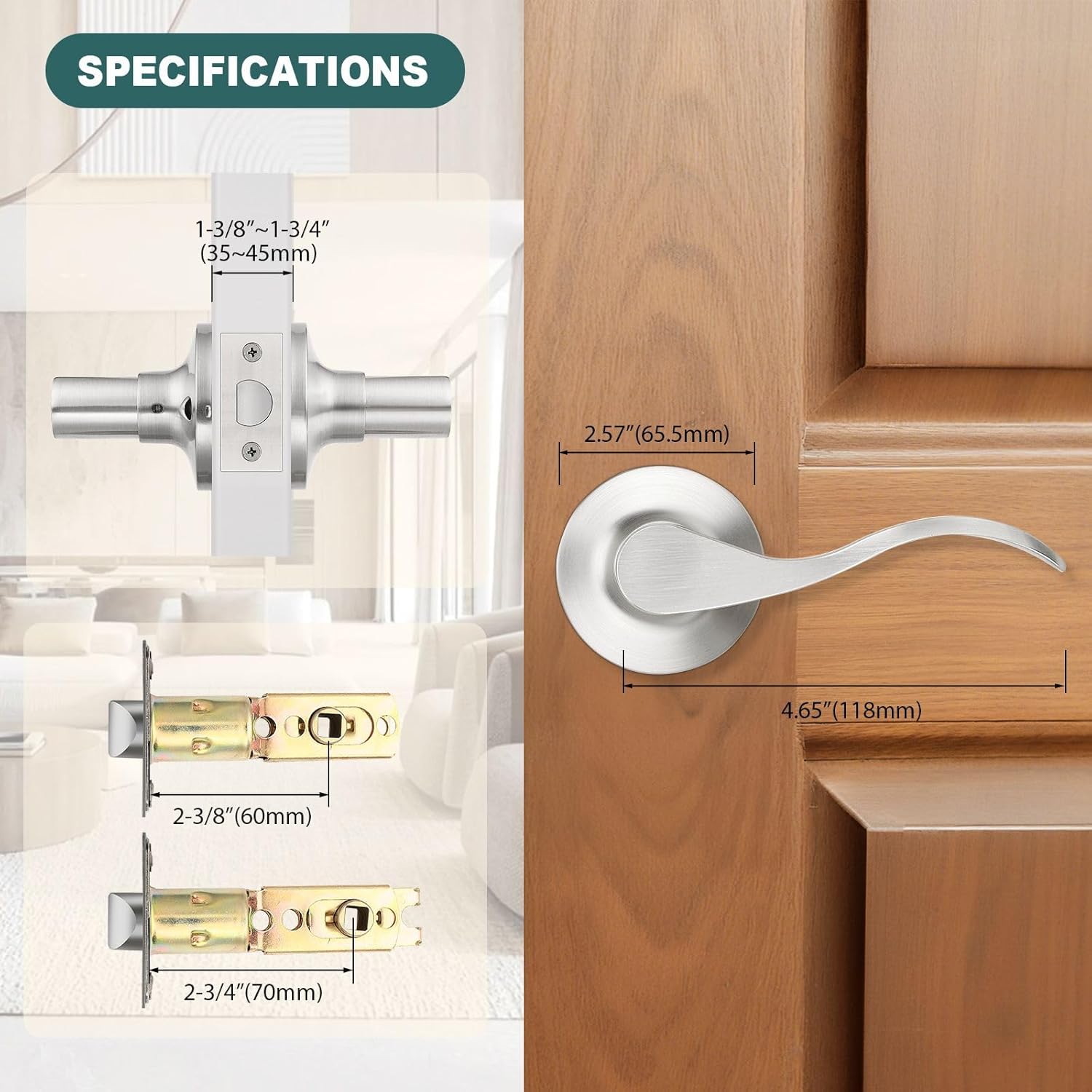 GOBEKOR 1 Pack Privacy Door Levers Brushed Nickel Lever Door Handles Interior for Bedroom and Bathroom Door Locks Wave Door Handles