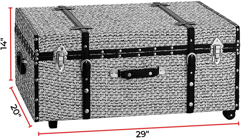 DormCo Texture® Brand Trunk - White Threaded Black 29"L x 20"W x 14"H