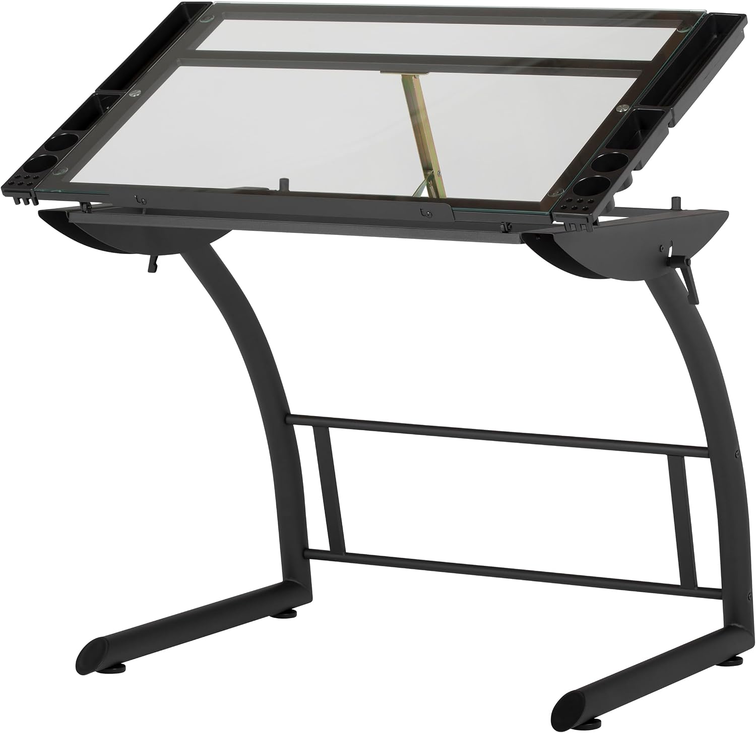 SD Studio Designs Triflex Drawing Table, Sit to Stand Up Adjustable Office Home Computer Desk, 35.25" W X 23.5" D, Charcoal Black/Clear Glass