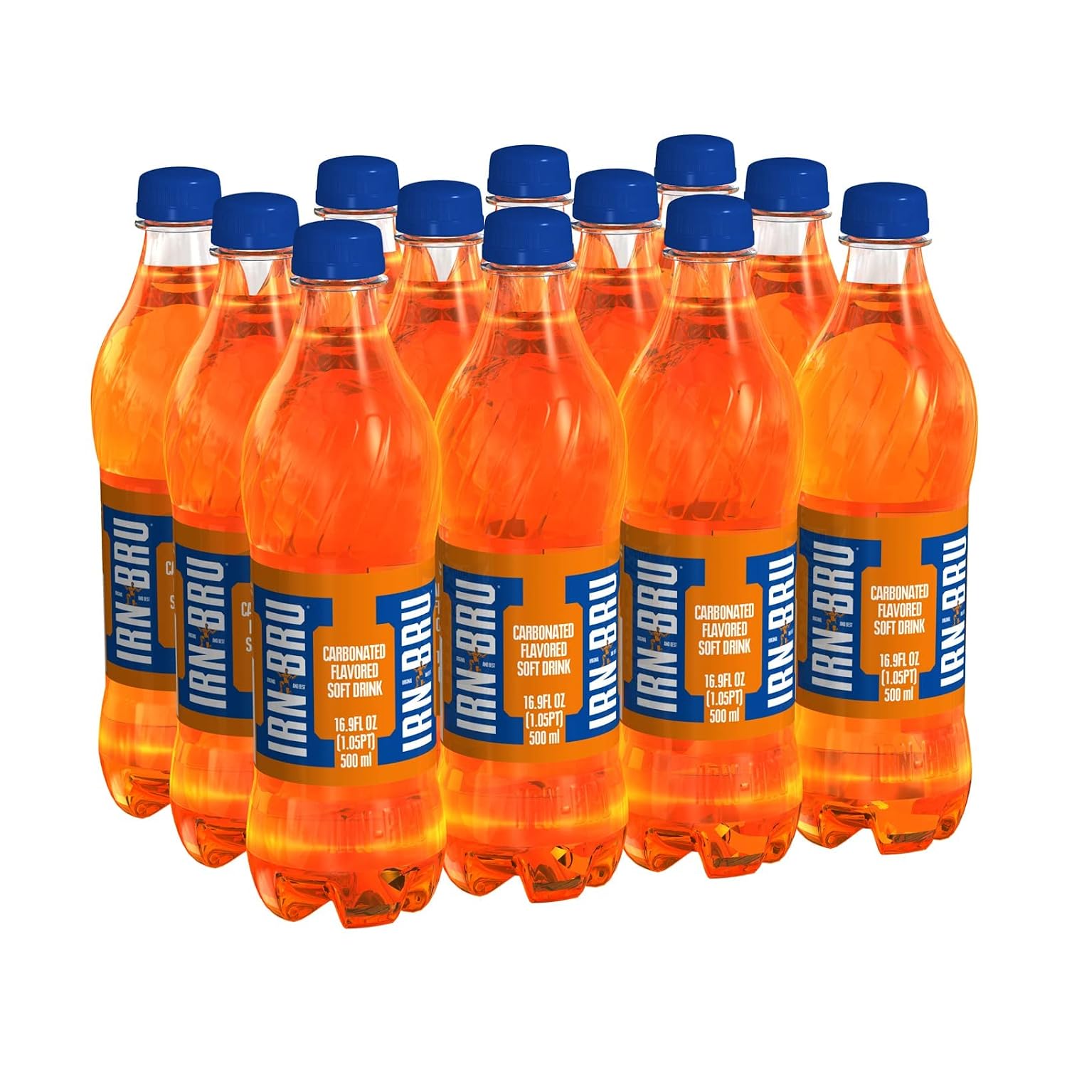 IRN-BRU Original Scottish Sparkling Soda, Citrus Flavored Carbonated Drink - Sparkling Flavored Soft Drink, 32 Flavor Recipe, 16.9 fl oz Bottles, Pack of 12